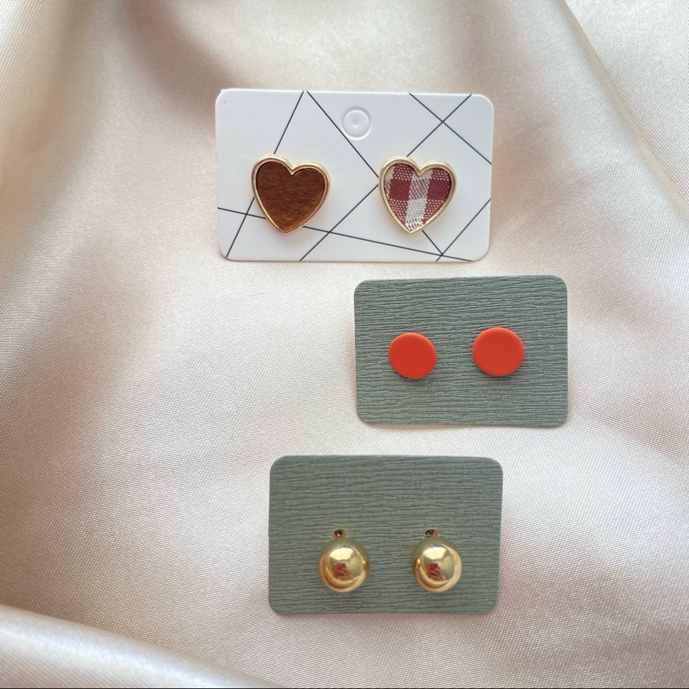Stud Earrings Bundle :Plaid Heart Circle